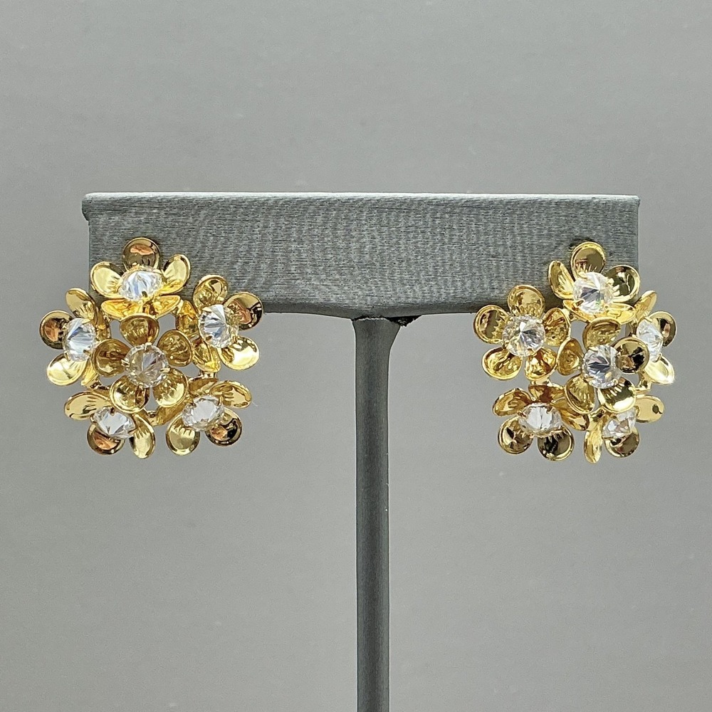 Earrings Gold Tone White Crystal Flower Stud Womens‎ Rhinestone Fashion Jewelry